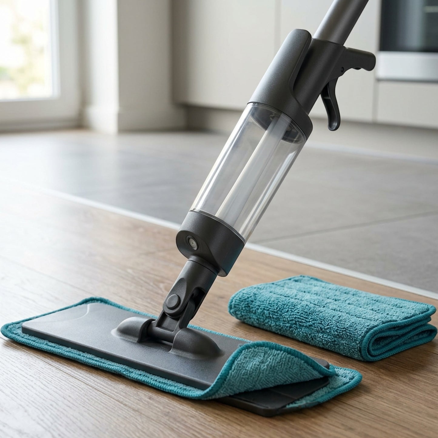 Zovn Mistline Refillable Spray Flat Mop 49 in Charcoal with 2 Pads - Detail view