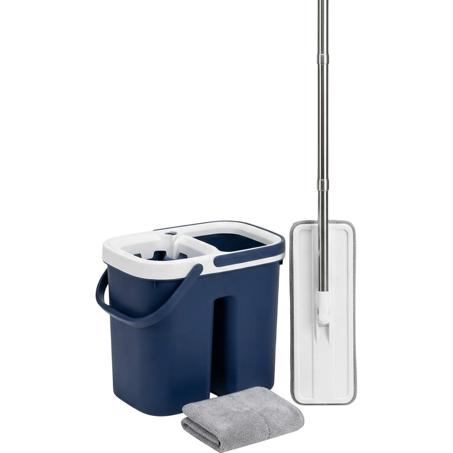 Zovn Twinwell Self-Wringing Flat Mop Bucket Set Navy White